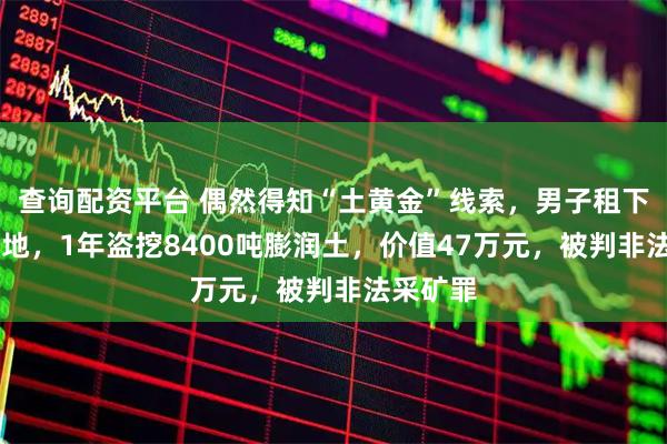 查询配资平台 偶然得知“土黄金”线索，男子租下25亩耕地，1年盗挖8400吨膨润土，价值47万元，被判非法采矿罪