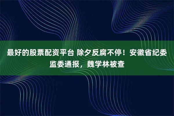 最好的股票配资平台 除夕反腐不停！安徽省纪委监委通报，魏学林被查